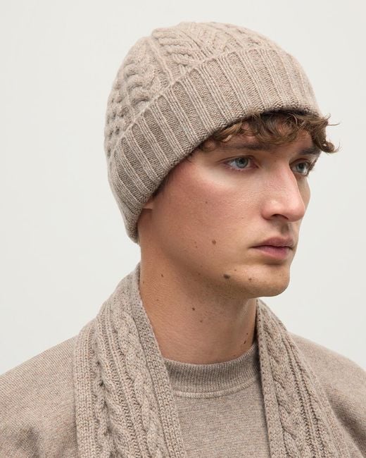 Johnstons Brown Aran Cable Cashmere Beanie