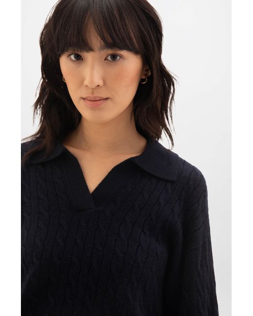 Johnstons Blue Cropped Cable Cashmere Sweater