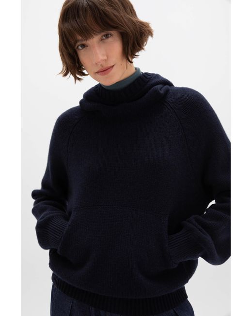 Johnstons Black Oversized Dark Cashmere Hoodie