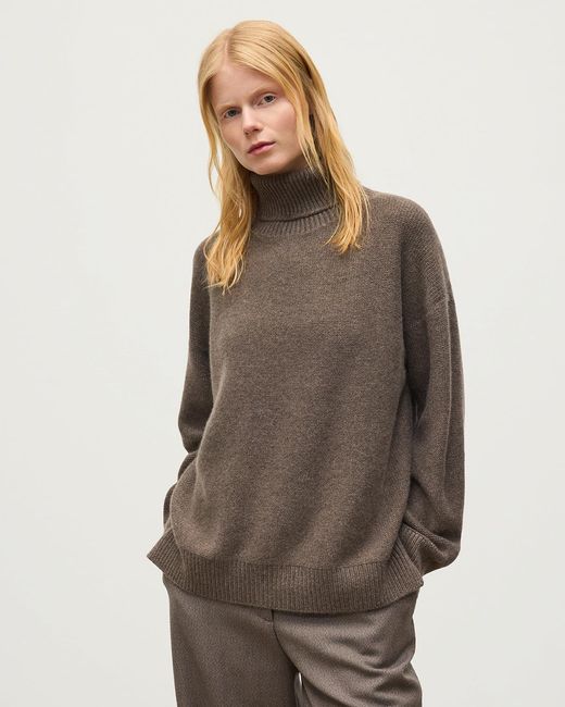 Johnstons Natural Maggie Reverse Stitch Roll Neck Cashmere Jumper