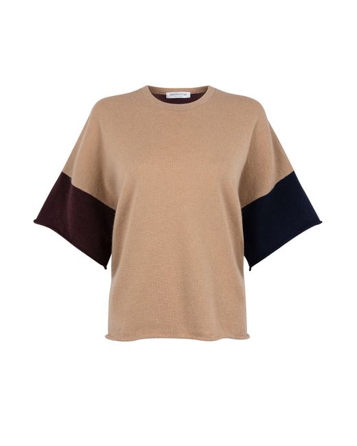Johnstons Brown Colour Block Cashmere T-Shirt
