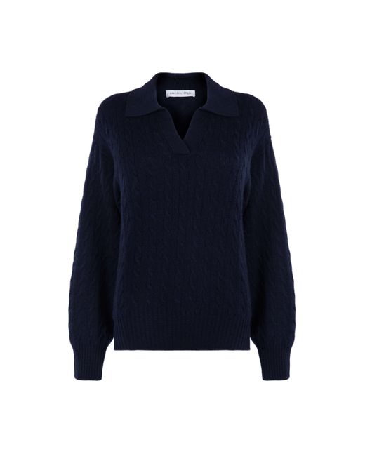 Johnstons Blue Cropped Cable Cashmere Sweater