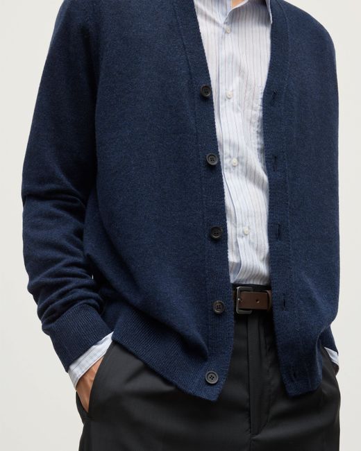Johnstons Blue Rory Classic Cashmere Cardigan for men