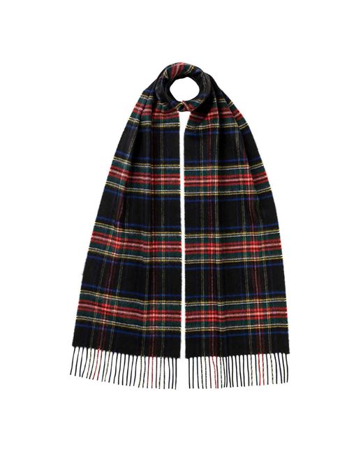 Johnstons Black Stewart Tartan Cashmere Scarf