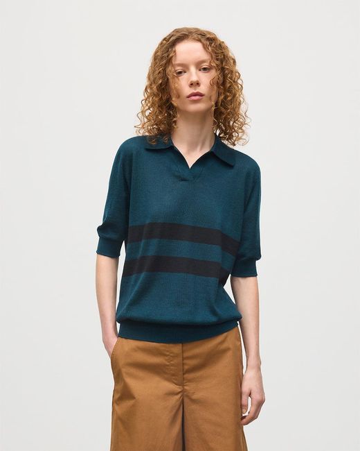 Johnstons Blue Coira & Superfine Cashmere Polo Shirt