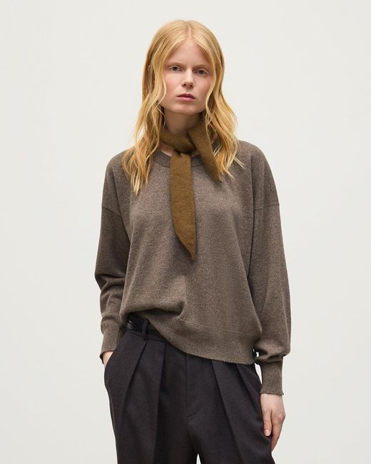 Johnstons White Jessie Back Split Colour Block Cashmere Jumper