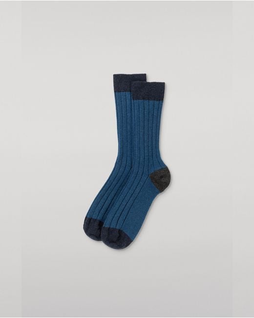 Johnstons Blue Alexander Colour Block Cashmere Socks L for men