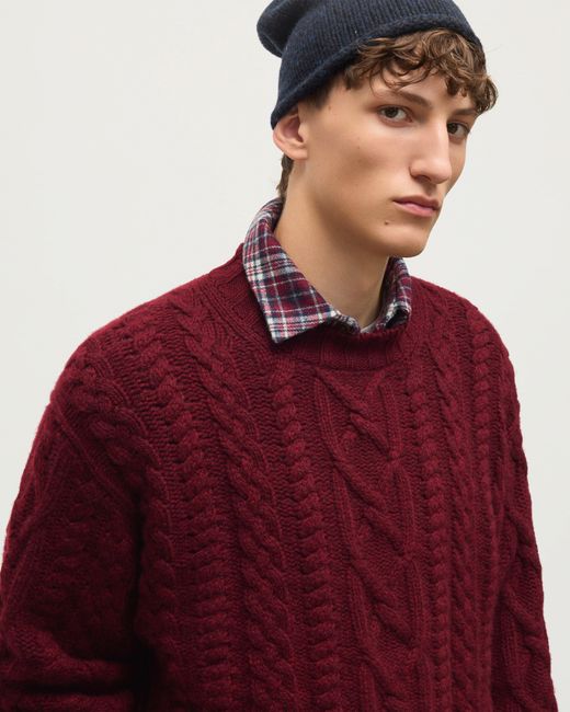 Johnstons Red Macdonald Dark Aran Cable Cashmere Jumper