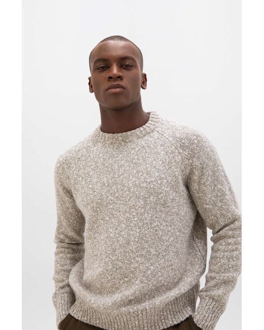 Johnstons Brown Wool Cashmere Slub Crew Neck