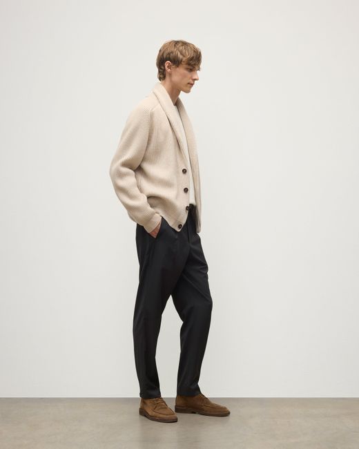Johnstons White Pioneer Natural Shawl Collar Cashmere Cardigan for men