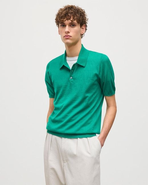 Johnstons Green Fin Bright Superfine Cashmere Polo Shirt for men