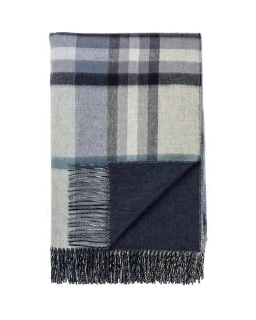 Johnstons Blue Reversible Cashmere Spey Check Throw