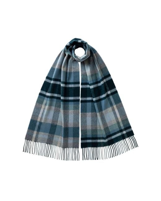 Johnstons Blue Deco Block Check Cashmere Scarf