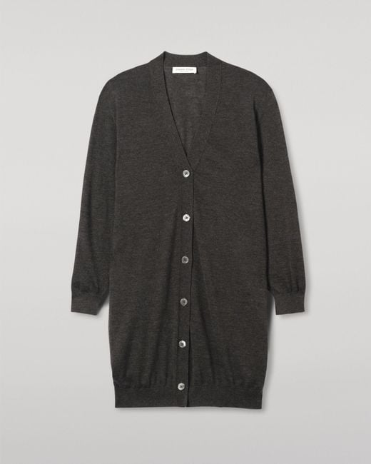 Johnstons White Elise Dark Long Superfine Cashmere Cardigan
