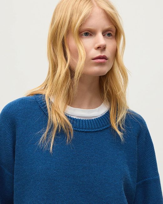 Johnstons Blue Maggie Reverse Stitch Cashmere Jumper