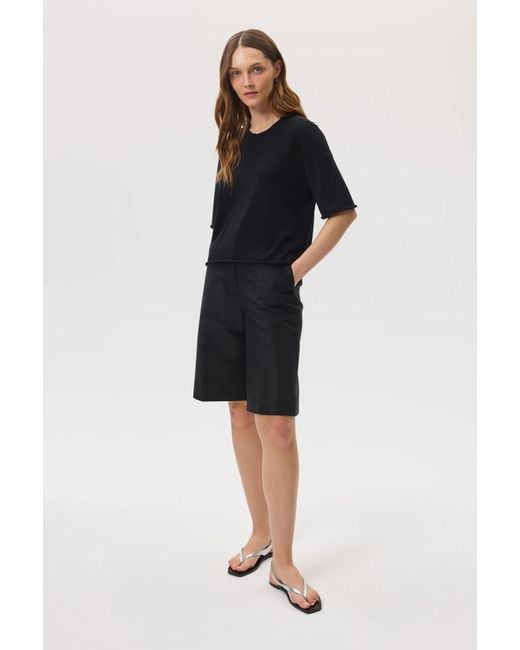 Johnstons Black Superfine Merino Wool T-Shirt