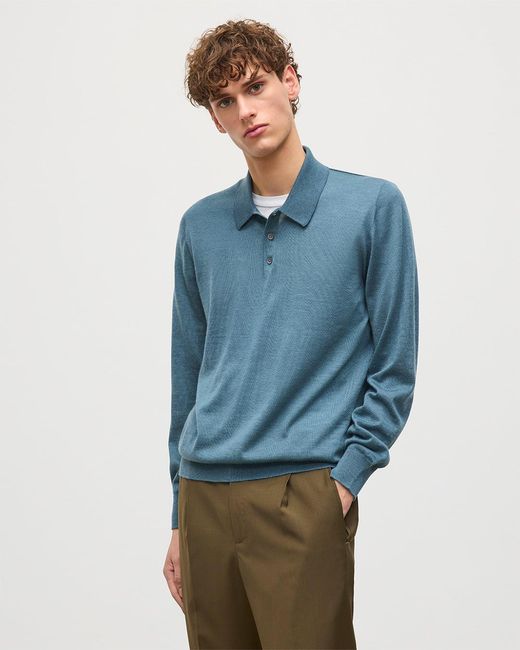 Johnstons Blue Fin Superfine Cashmere Polo Shirt for men