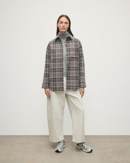 Johnstons White Slate Tweed Check Oversized Shirt