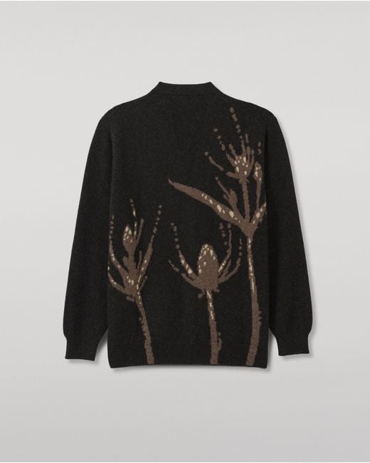 Johnstons Black Wild Thistle Intarsia Dark Cashmere Cardigan