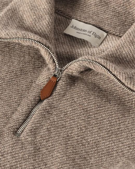Johnstons White Tweel Cashmere Half Zip Jumper for men