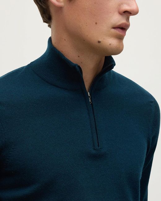 Johnstons Blue Classic Cashmere Dark Zip Neck Jumper for men