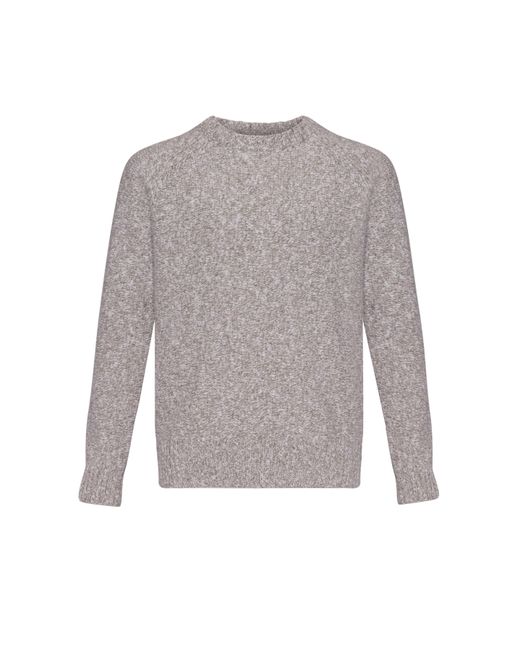 Johnstons Brown Wool Cashmere Slub Crew Neck