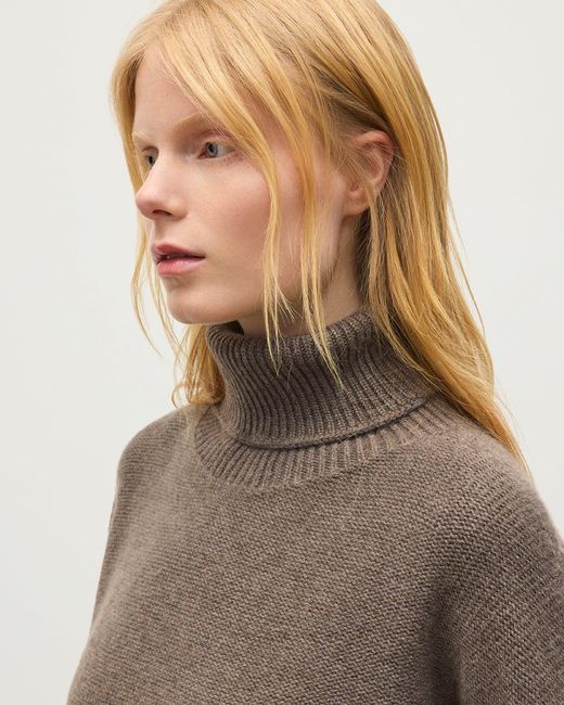 Johnstons Natural Maggie Reverse Stitch Roll Neck Cashmere Jumper