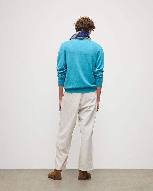 Johnstons Blue Rory Bright Classic Cashmere Crew Jumper for men