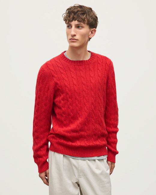 Johnstons Red Calder Cable Cashmere Jumper