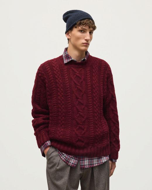 Johnstons Red Macdonald Dark Aran Cable Cashmere Jumper