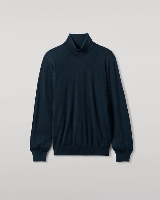 Johnstons Blue Superfine Cashmere Dark Roll Neck Jumper for men