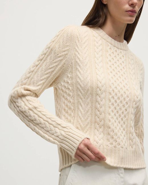 Johnstons White Aran Cable Cashmere Jumper