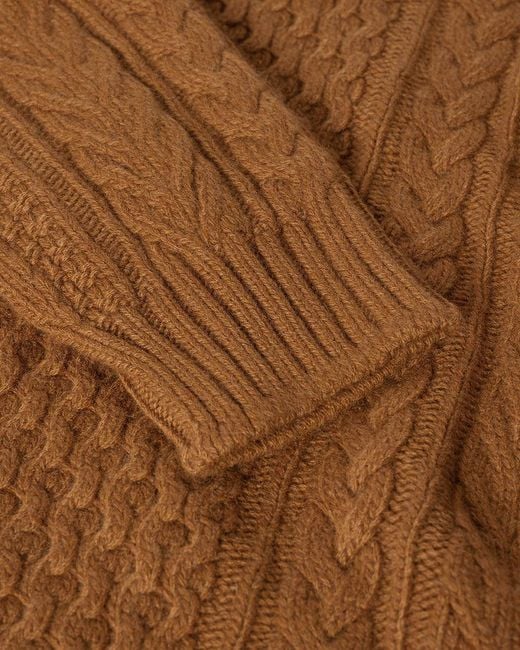 Johnstons Natural Aran Cable Dark Camel Cashmere Jumper for men
