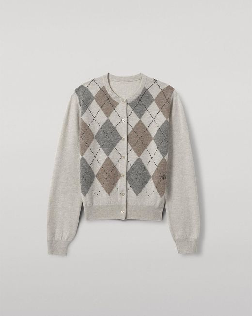 Johnstons Blue Clan Argyle Cashmere Cardigan