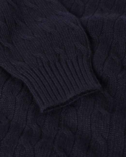 Johnstons Blue Cable Knit Dark Cashmere Jumper for men