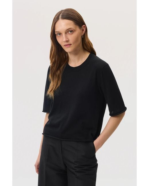 Johnstons Black Superfine Merino Wool T-Shirt