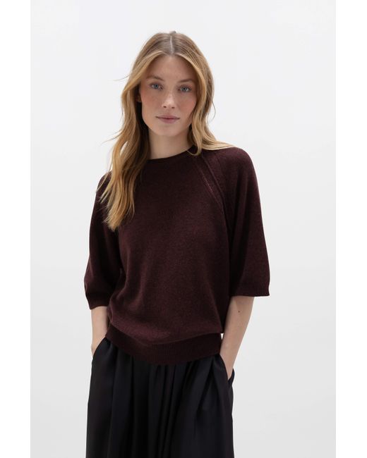 Johnstons Red Gauzy Cashmere Sweater With Half Sleeve