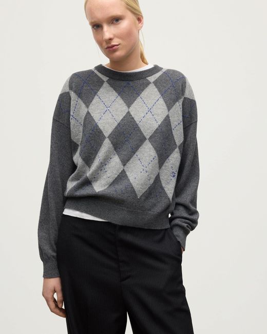 Johnstons White Clan Mid Argyle Cashmere Jumper