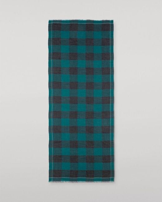 Johnstons Green Carnbee Large Gingham Cashmere Scarf
