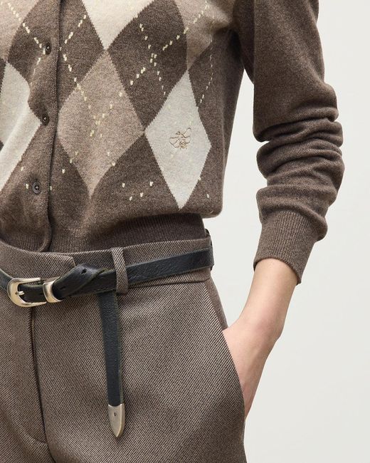 Johnstons White Clan Argyle Cashmere Cardigan