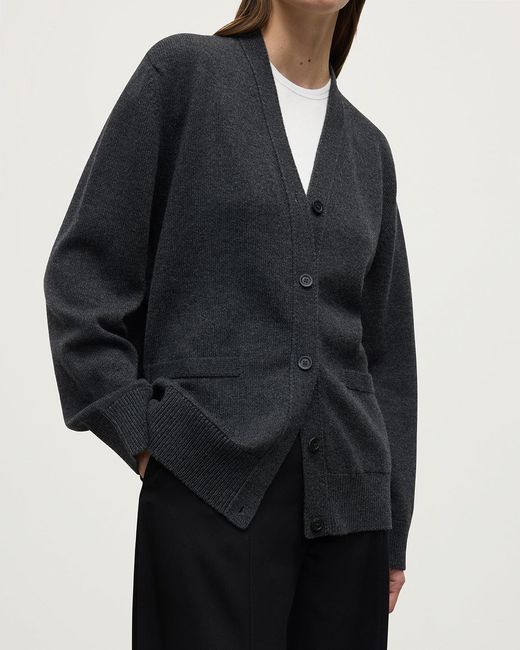 Johnstons Blue Boyfriend-Fit Charcoal Cashmere Cardigan