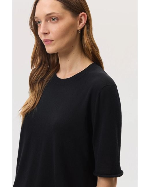 Johnstons Black Superfine Merino Wool T-Shirt