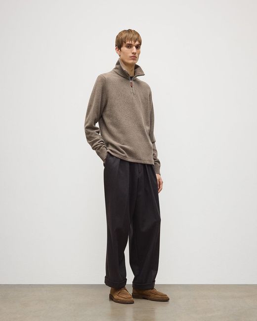 Johnstons White Tweel Cashmere Half Zip Jumper for men