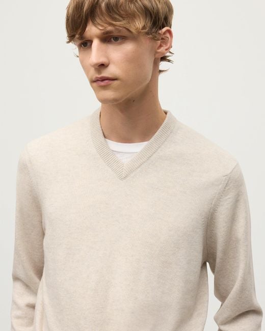 Johnstons White Rory Natural Classic Cashmere V-Neck Jumper for men