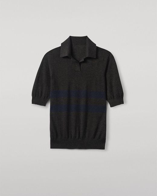 Johnstons Blue Coira Charcoal & Superfine Cashmere Polo Shirt