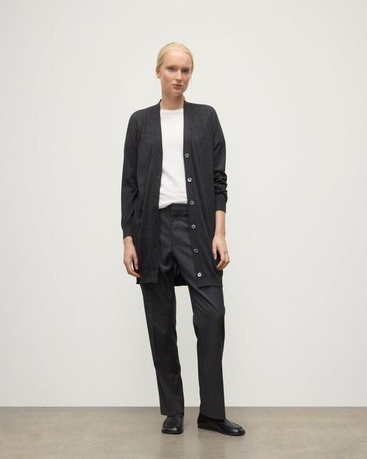 Johnstons White Elise Dark Long Superfine Cashmere Cardigan