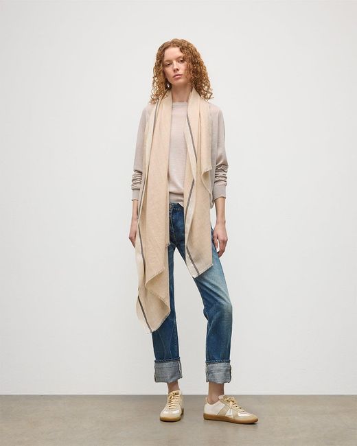 Johnstons White Ives Chevron Border Cashmere Scarf