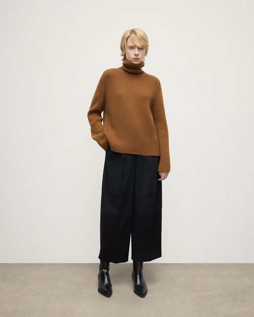 Johnstons Brown Roll-Collar Dark Camel Cashmere Jumper