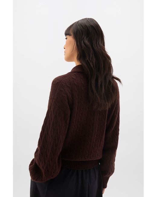 Johnstons Red Cropped Cable Cashmere Sweater