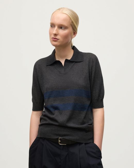 Johnstons Blue Coira Charcoal & Superfine Cashmere Polo Shirt